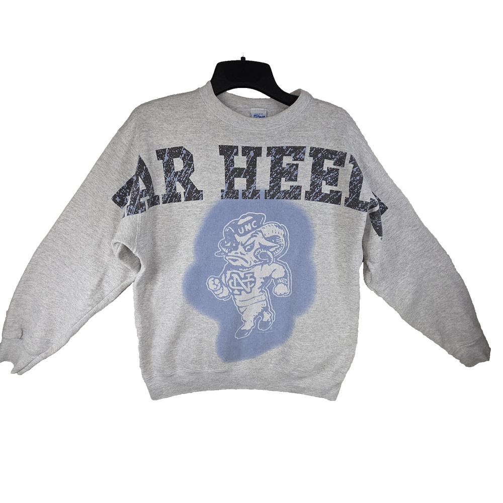 Vtg UNC Tar Heels Salem Sportswear NCAA Large Gray Sweatshirt 2000s Y2k Preppy